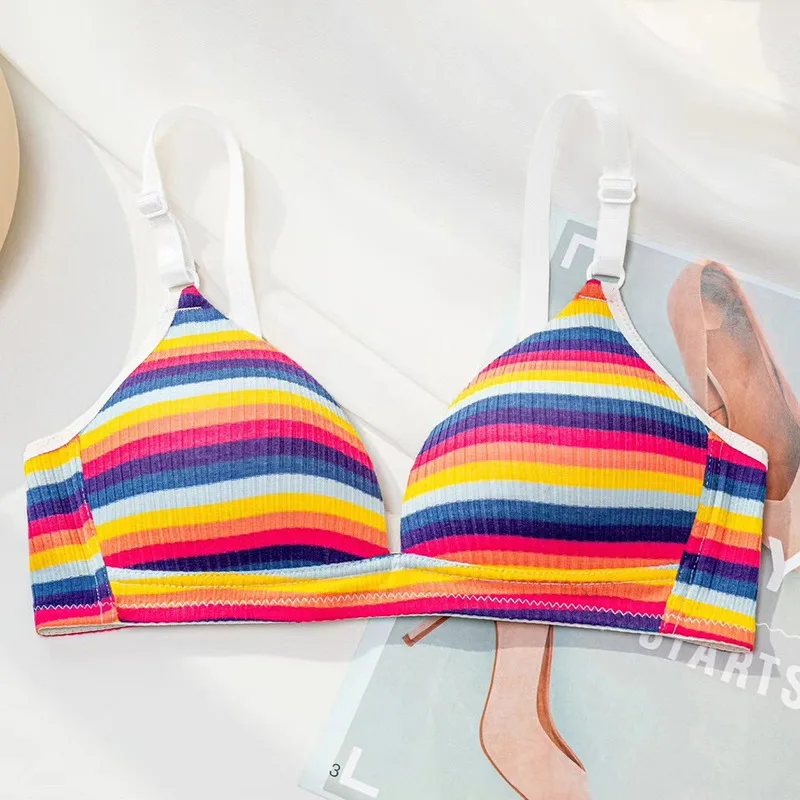 حمالة صدر مخططة أصلية من MOYISU باللون الوردي للطالب، حمالة صدر يابانية رفيعة للغاية خالية من الأسلاك، صدر صغير، ملابس داخلية مثيرة للشاطئ #2