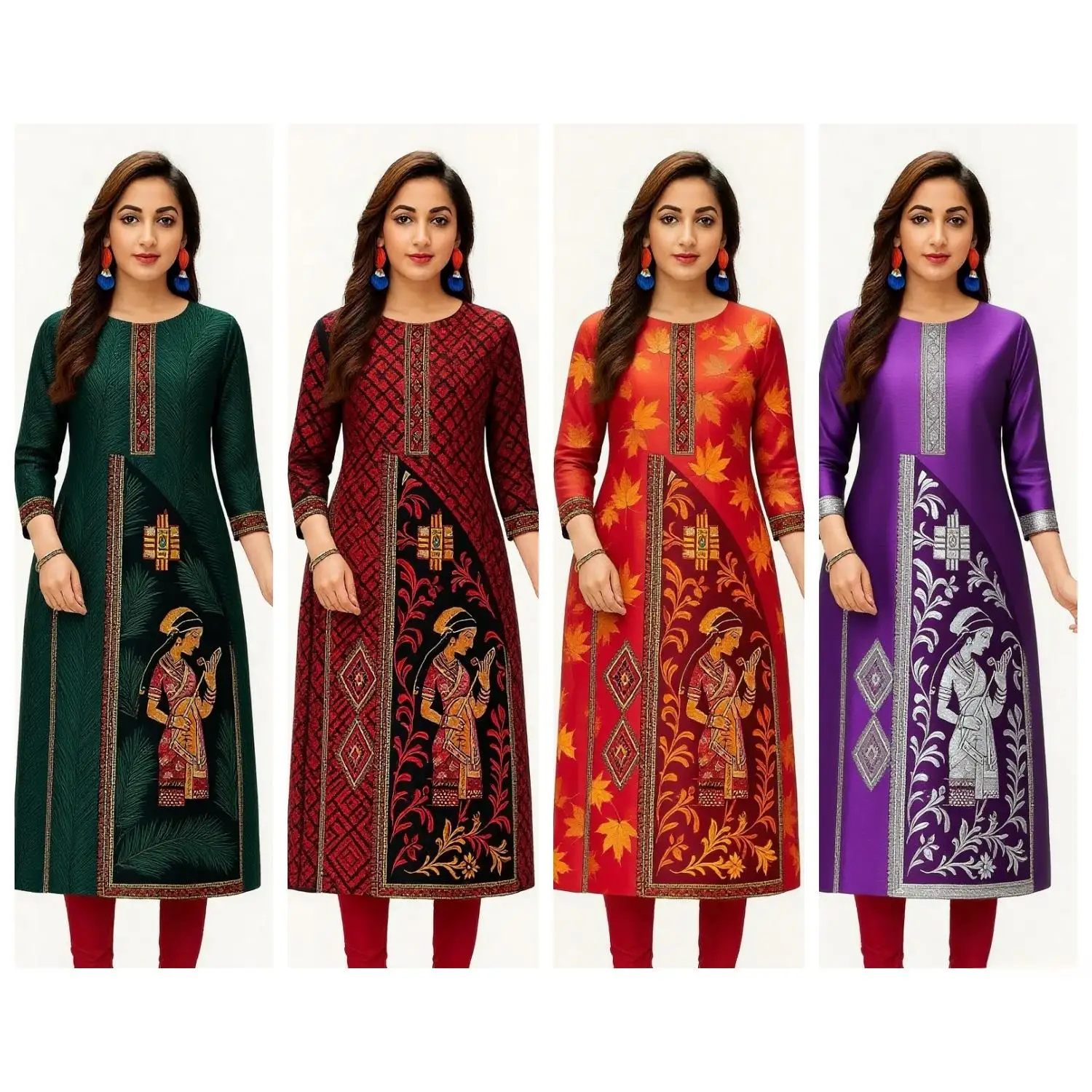 Dress kurt women's fashionable and elegant long sleeved straight tube casual round neck pattern noble skirt.