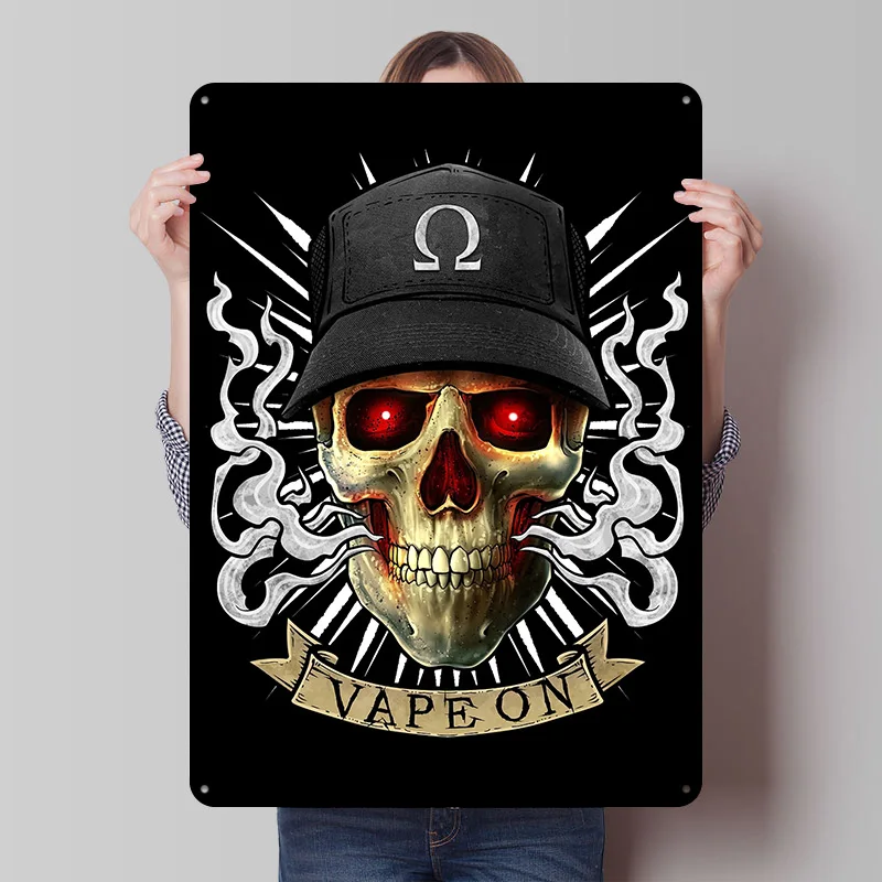 Vaping Skull Cloud Chaser Tinplate Posters Customizable Wall Art Retro Vintage Metal Signs for Home Room Decoration Aesthetic