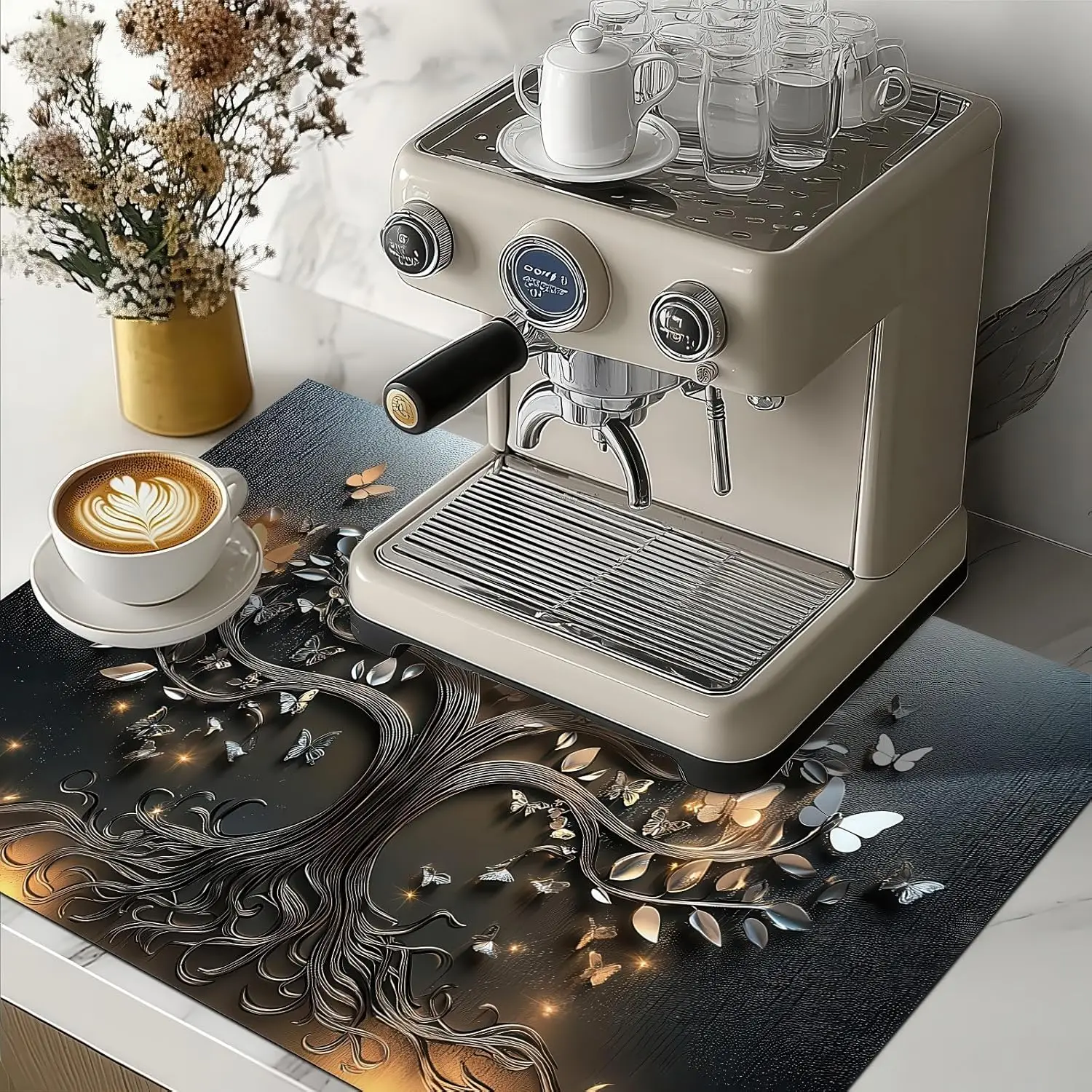 Butterfly Tree Diatomite Stove Top Cover Heat Resistant Non Slip Protector Mat for Electric Cooktop Elegant Kitchen Decor