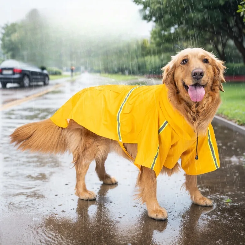 

Pet Cape Raincoat for Large Dog PU Windproof Waterproof Raincoat for Dogs Outdoor Reflective Dog Cloak Costume