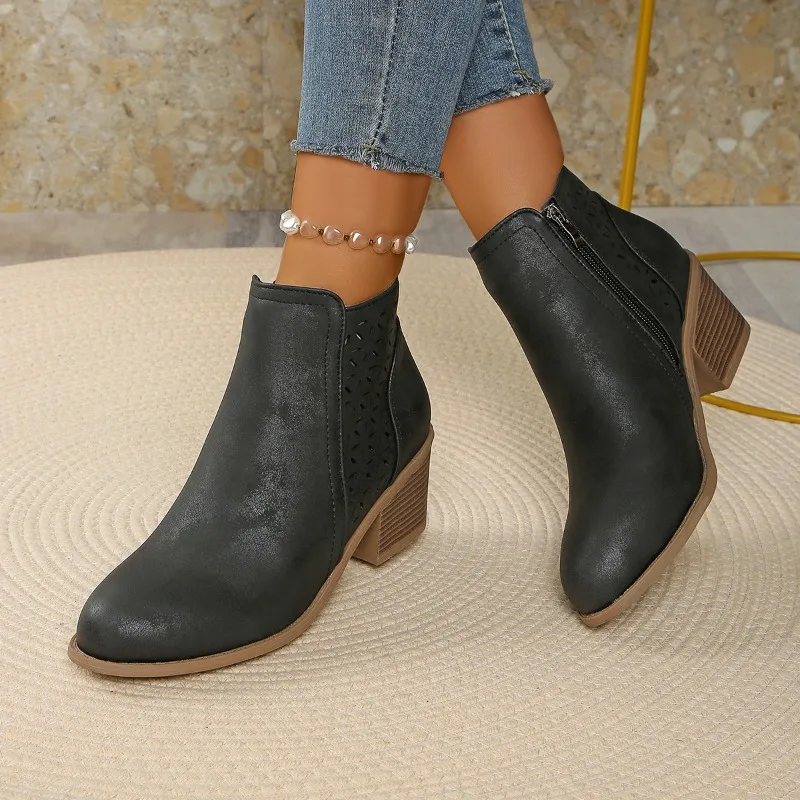 Women Suede Ankle Boots Chunky Heels Autumn New Fashion Mid-heel Shoes Women Trend Snow Boots Elegant Walking Goth Botas Mujer