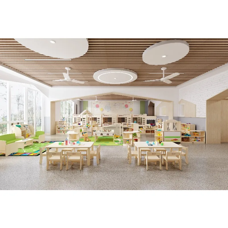 Furniture, Montessori Kindergarten, Early Learning Center, Kindergarten Table and Chair Set, Wooden Kindergarten Design
