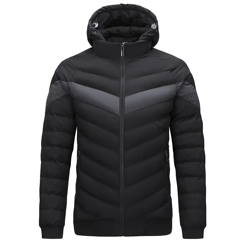 Jaqueta de algodão com capuz à prova de frio masculina, casacos quentes, zíper fino, manga comprida, outerwear grosso à prova de vento