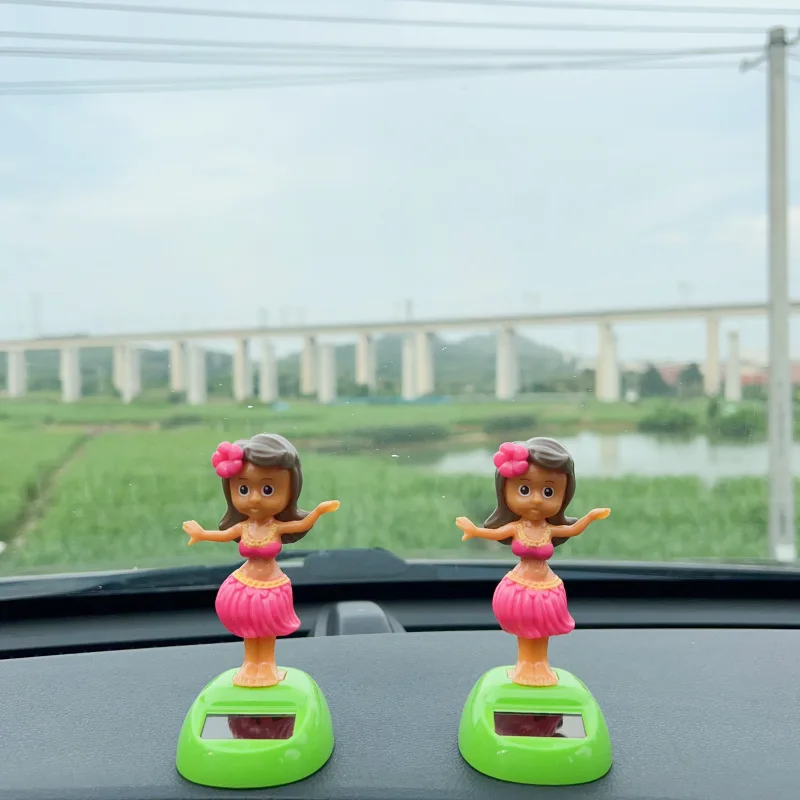Novo havaí solar feriado menina brinquedos engraçado balanço dança grama saia menina brinquedo solar escritório desktop decoração do carro ornamentos