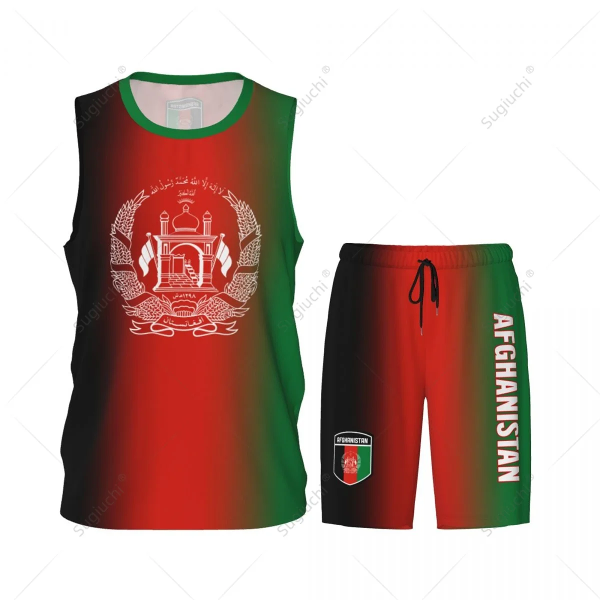 Men Afghanistan Flag Basketball Jersey Set Mesh Shirt & Pants Sleeveless Exclusive Team-up Custom Name Nunber Unisex