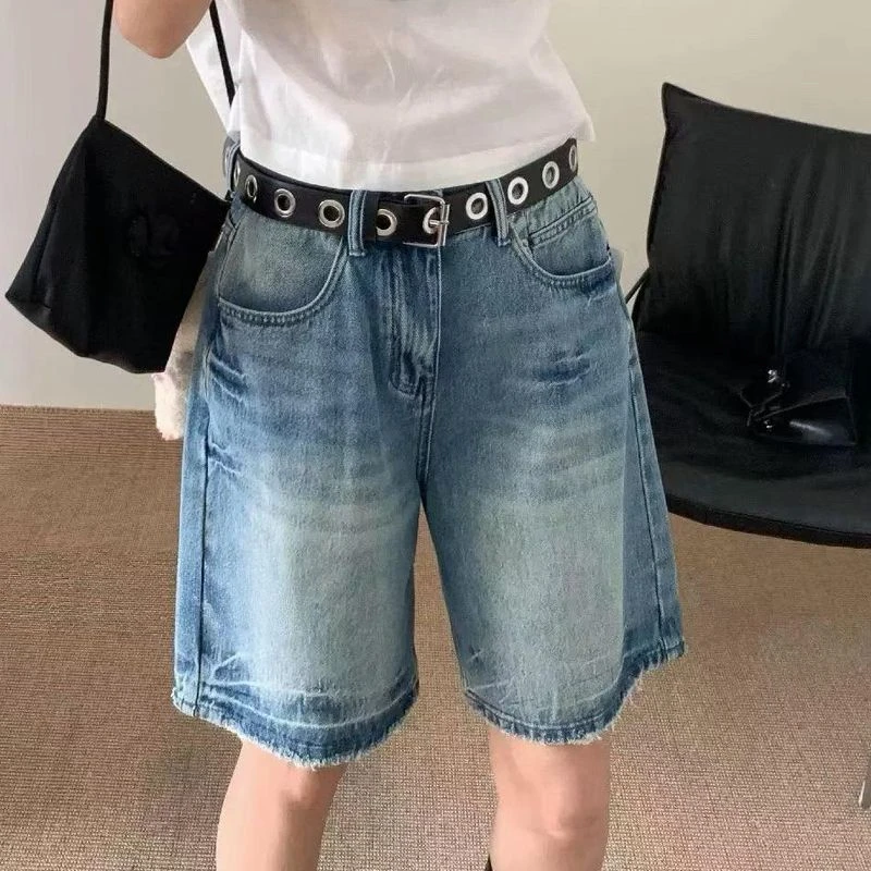 ZHISILAO New Wide  Leg Shorts Women Vintage Classic Casual Blue High Waist Denim Shorts Summer 2026