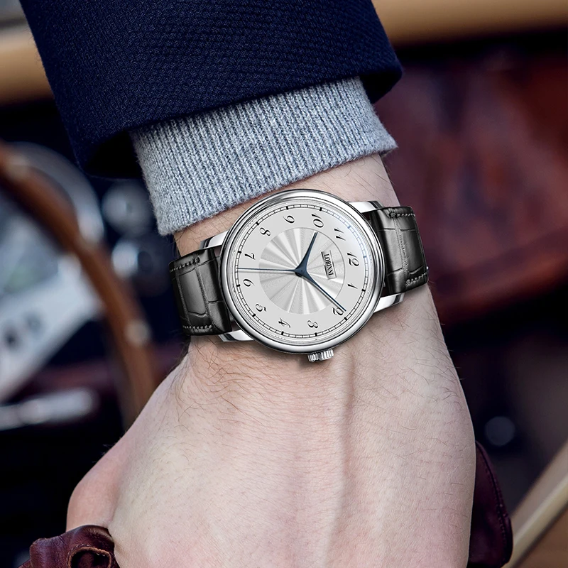 LOBINNI New Men's Watch Fishbone Needle Pointer Mechanical Watch Minimalist Business Men Watch Fully Automatic Mechanical Watch