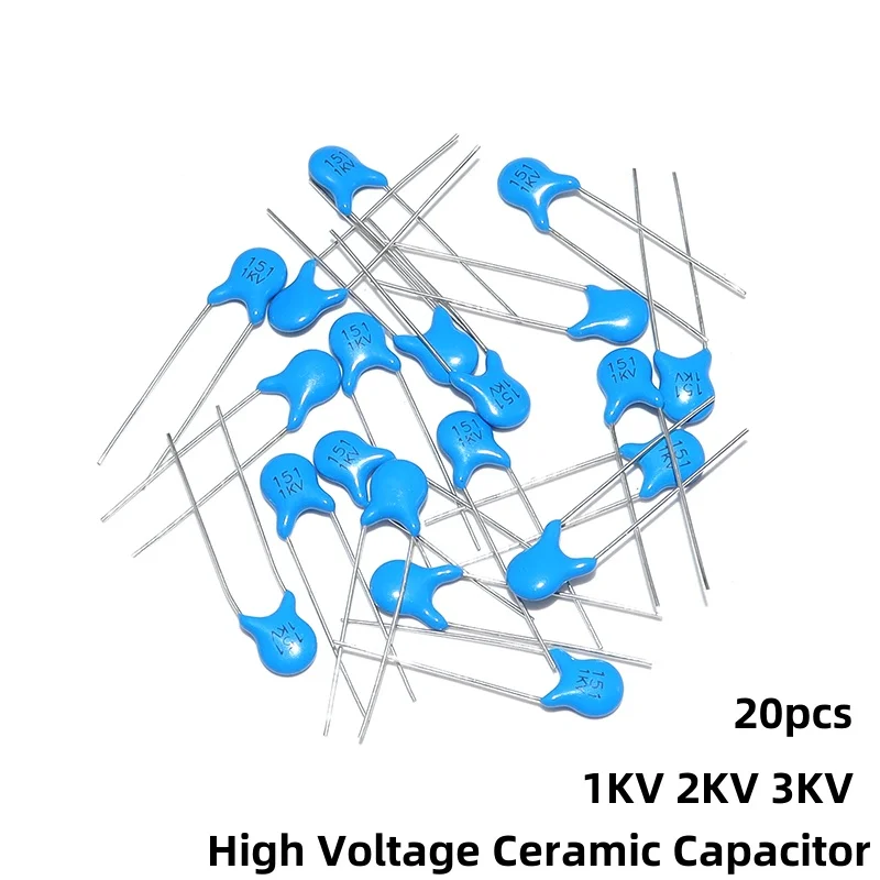 Condensateur céramique haute tension 1000V, 20 pièces, 1KV 2KV 3KV 101K 151K 221K 331K 471K 561K 681K 821K 102M 152M 222M 332M 472M 103M