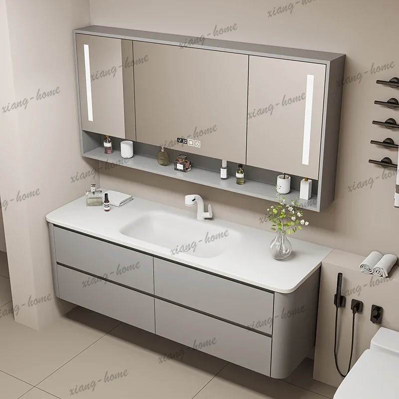 PG Double Washbasin Dual Pot Oak Vanity  Bathroom Cabinet Furniture Basin Cabinet With Leds Combined Washbasin Can Be Customized
