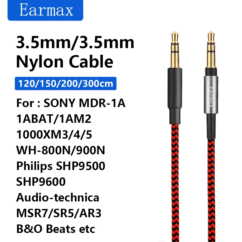 For SONY PHILIPS B&O MDR-1A 100ABN 1ABT 1000X 1000XM2 XM3 MSR7 SR5 SR3 H2 H4 H8 H9 Earphone Replaceable Nylon Braided Cable