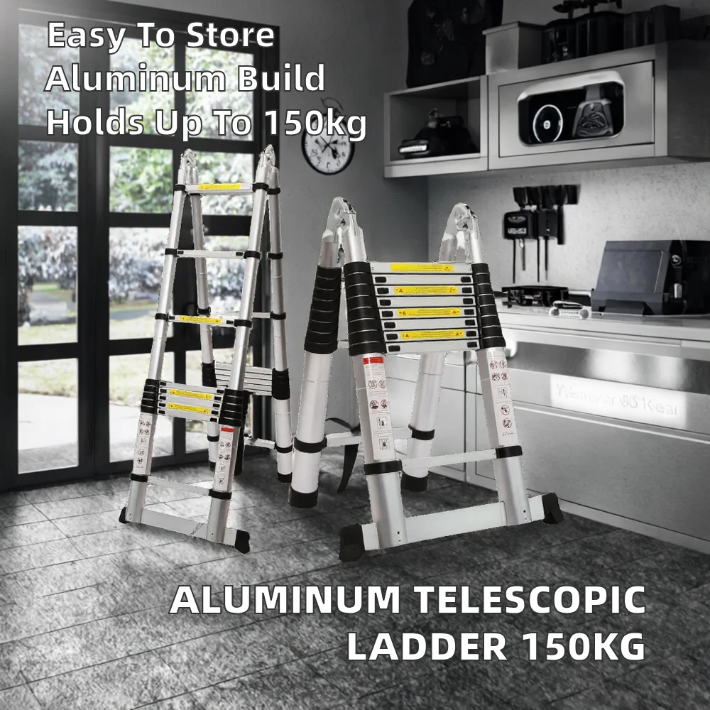 ！@Aluminum Telescopic Folding Ladder with 5 Steps 150kg Load Capacity EN131 Certified Minimalist Design for Exterior Household U