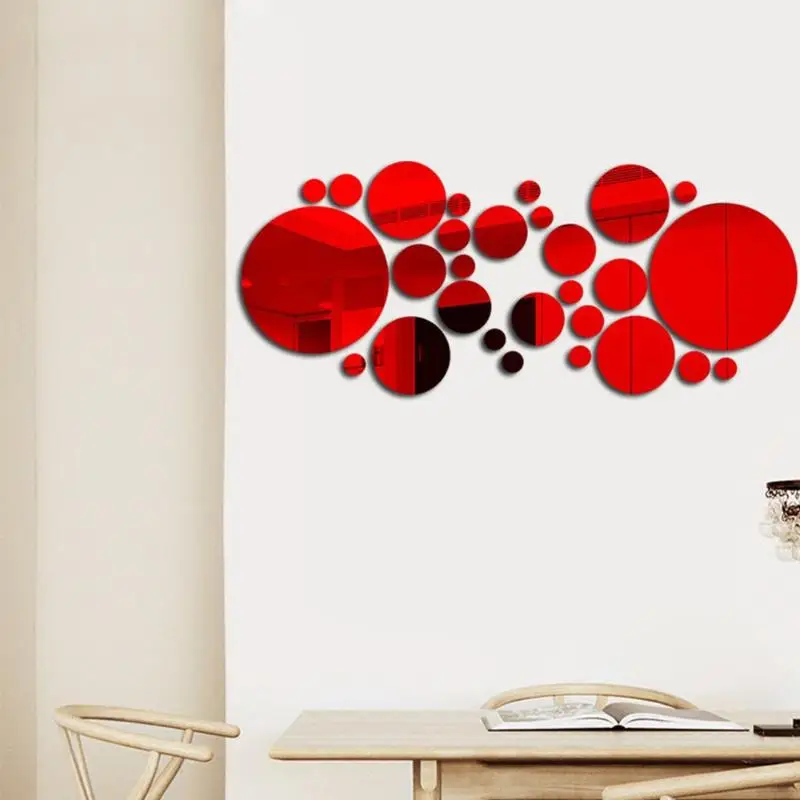 26PCs 3D Round Mirror Acrylic Mirror Wall Sticker DIY Bedroom Bathroom And TV Background Room Sticker Wall Decoration