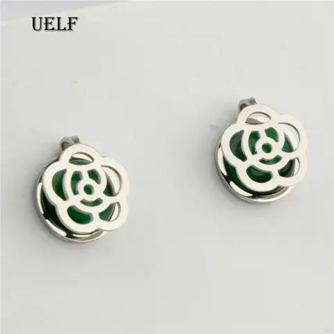 Uelf Vintage Geometric Stud Earrings  For Women Girls 2019 Fashion Flower Green Stone  Small Earrings Boucle d'oreille Femme