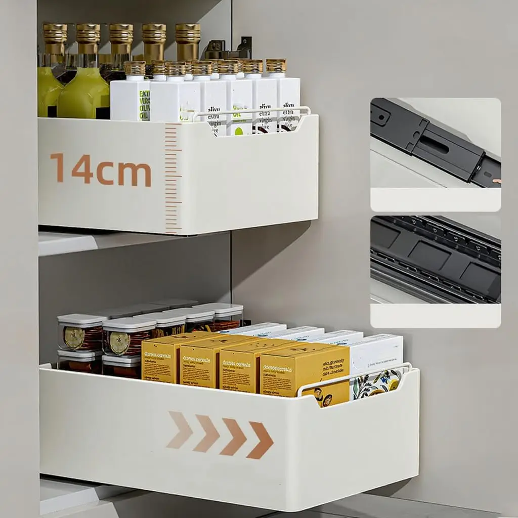 Organizzatore estraibile per armadietti, ideale per dispensa e cucina, scaffale metallico multifunzionale, ripiano scorrevole estensibile, installazione senza fori, da posizionare sotto il lavello,