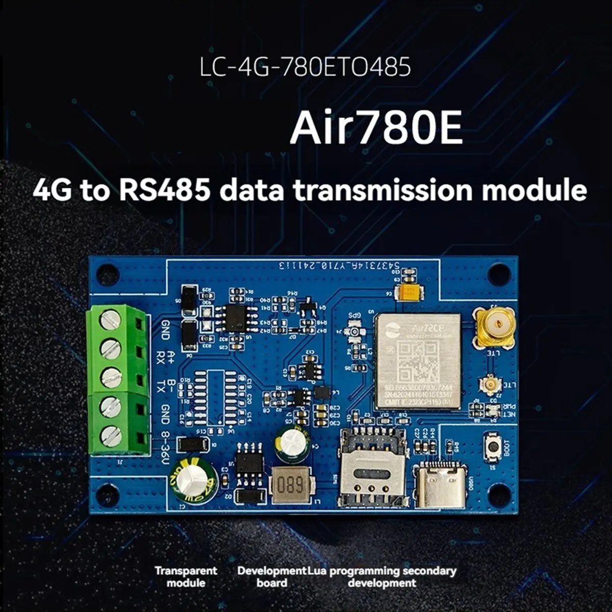 【~ New Y24A】Air780E 4G to RS485 Module Data Transmission DTU Module Support AT Firmware and LUATOS Development