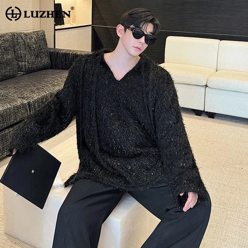 

LUZHEN Autumn Design Oversized Woolen Shining Hoodie Sweater Personalized Handsome Sport Fleeced Clothing T Shirt Male LZ5910