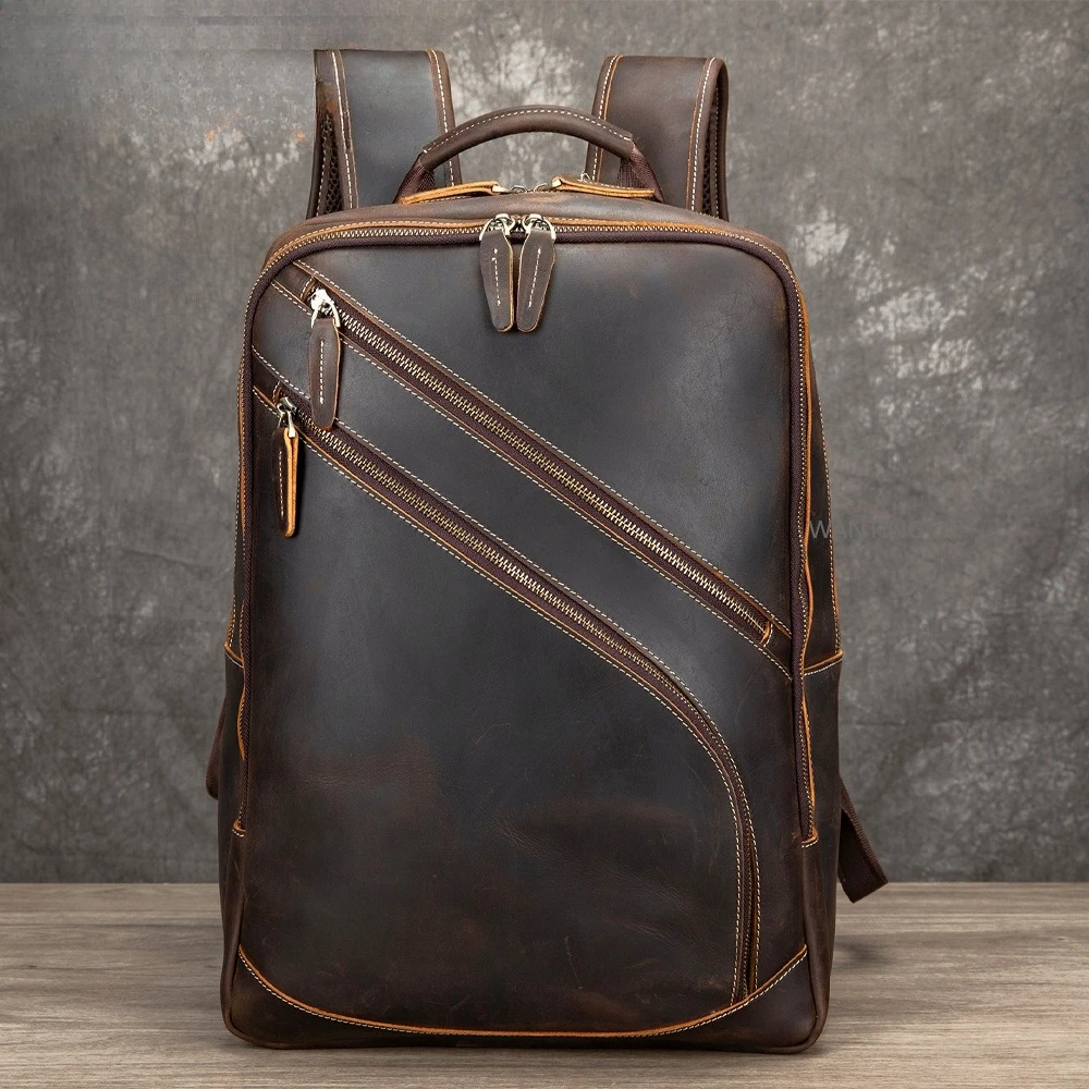 

Мужской винтажный кожаный рюкзак Crazy Horse Executive, дорожная сумка премиум-класса из натуральной воловьей кожи с потертостями для бизнеса