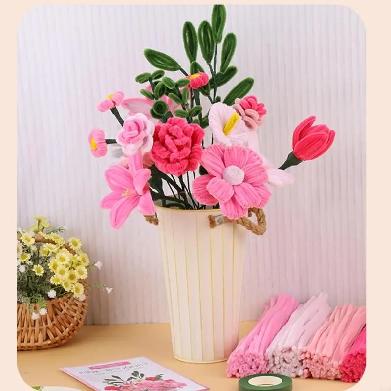 550Pcs Educational Plush Stems Bouquets for Handmade Art Craft Beginner Pipe Cleaners Flower Set for Wedding Decoration  view 3