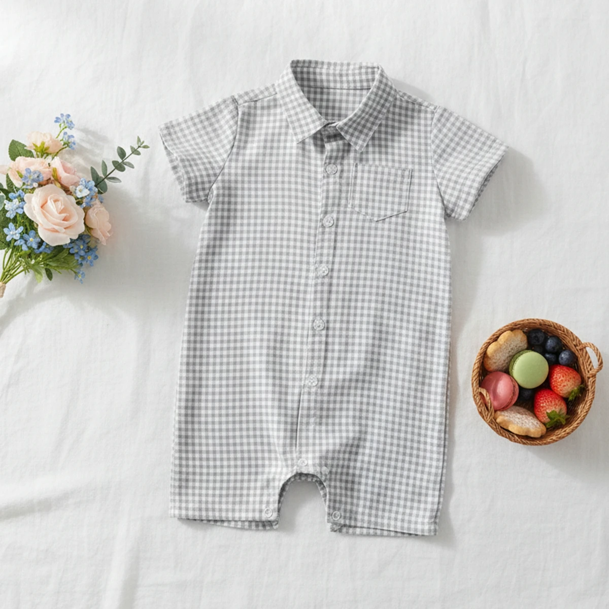 

Summer Cotton Short Sleeve Baby Boys Rompers Plaid Toddler Boys Jumpsuits Clothing Lovely
