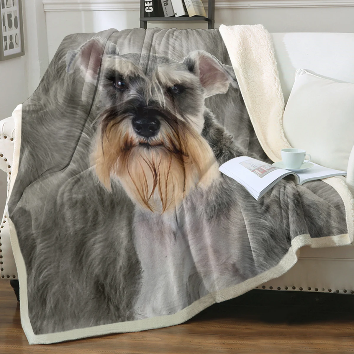 Grey Schnauzer Throw Blanket Printed Blanket Super Soft Sherpa Blanket for Couch Sofa Bed