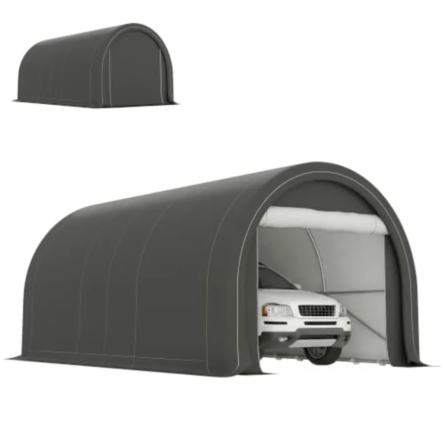 10 x 16 Ft Portable Carport with Zippered Door and UV-Resistant Cover