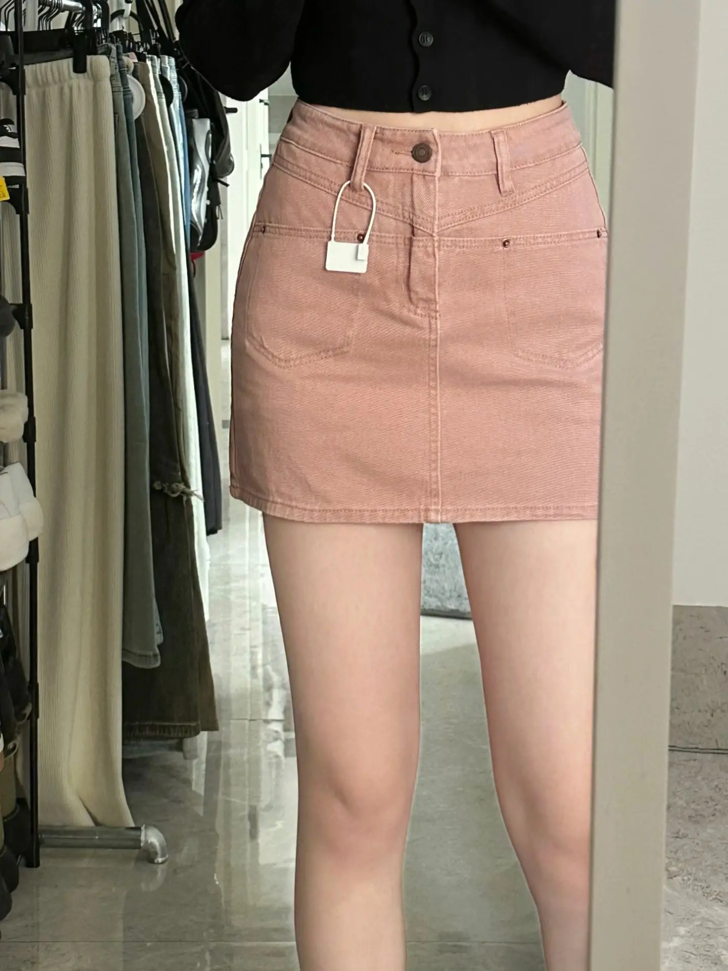 Roze denim ort rok dames zomer dunne hoge taille groot formaat afslankende heupbedekkende a-lijn f-lengte rokken