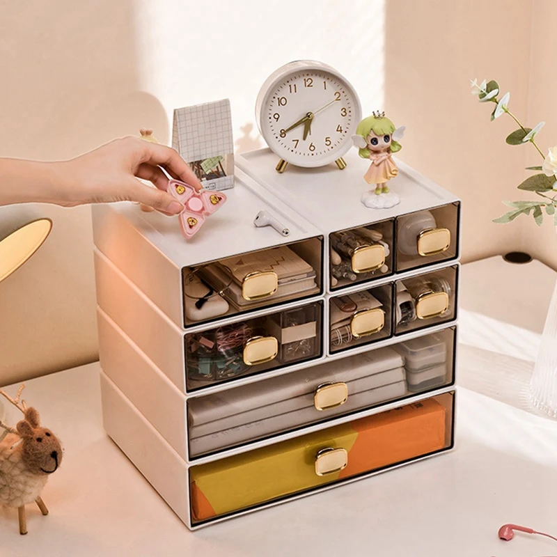 8017 Desktop Ins Multi-Stacked Storage Box Dormitory Desk Transparent Drawer Student Stationery Office Small Hand Book White