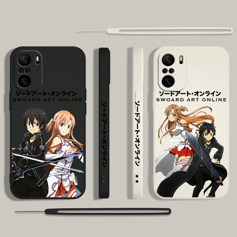 Sword Art Online Anime For Xiaomi Redmi Note 13 12 12Pro 11 11S 11T 10S 10 Pro Plus 5G Liquid Left Rope Phone Case