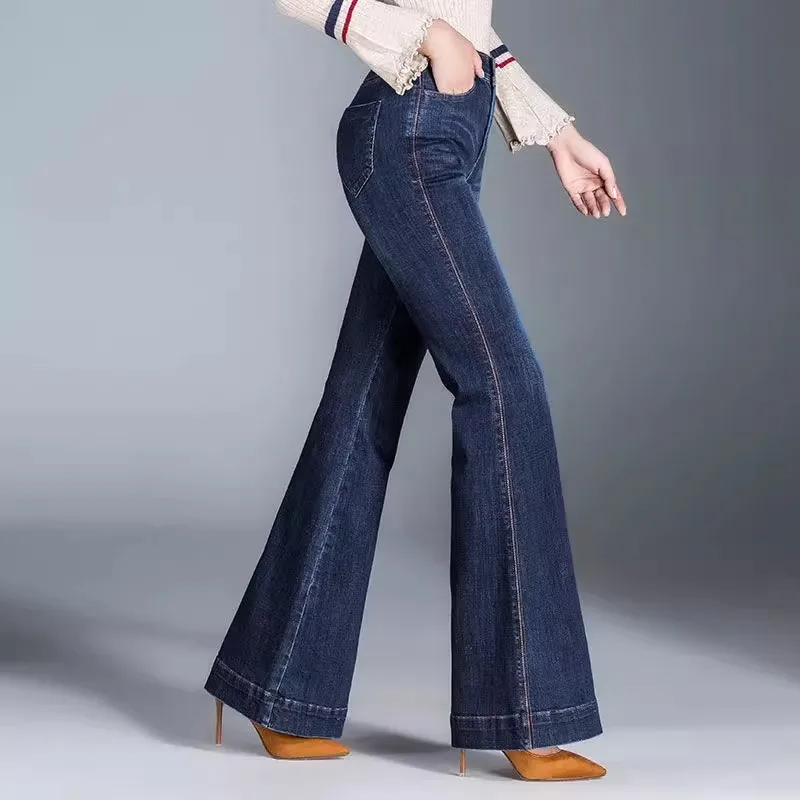 Autumn Winter High Waist Flare Pants For Women Korean Wide Leg Jeans New Large Size Female Denim Trousers Temperament Jeans Pant