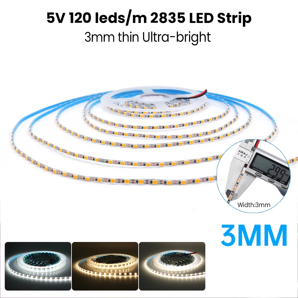 Imagem -05 - Led Strip com Pcb Estreito Fita Fita Flexível Corda Publicidade Luz Largura mm 120leds por m Smd 2835 3000k 4000k 6000k dc 5v