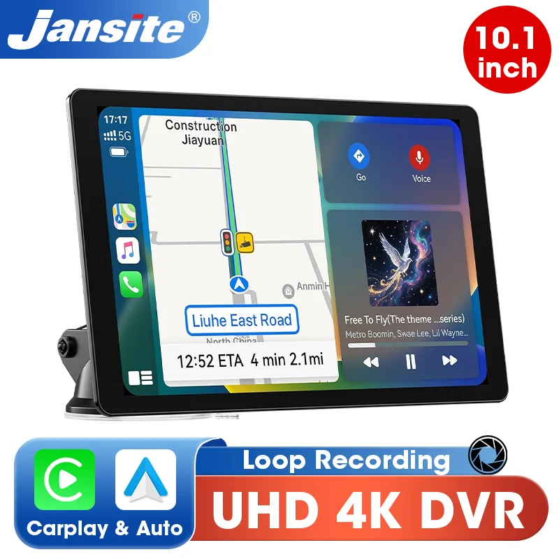 Jansite 10.1'' 4K Dashcam 4:3 Large Screen Carplay Android Auto DVR Car Intelligent Systems Multimedia Video Player Stereo Radio