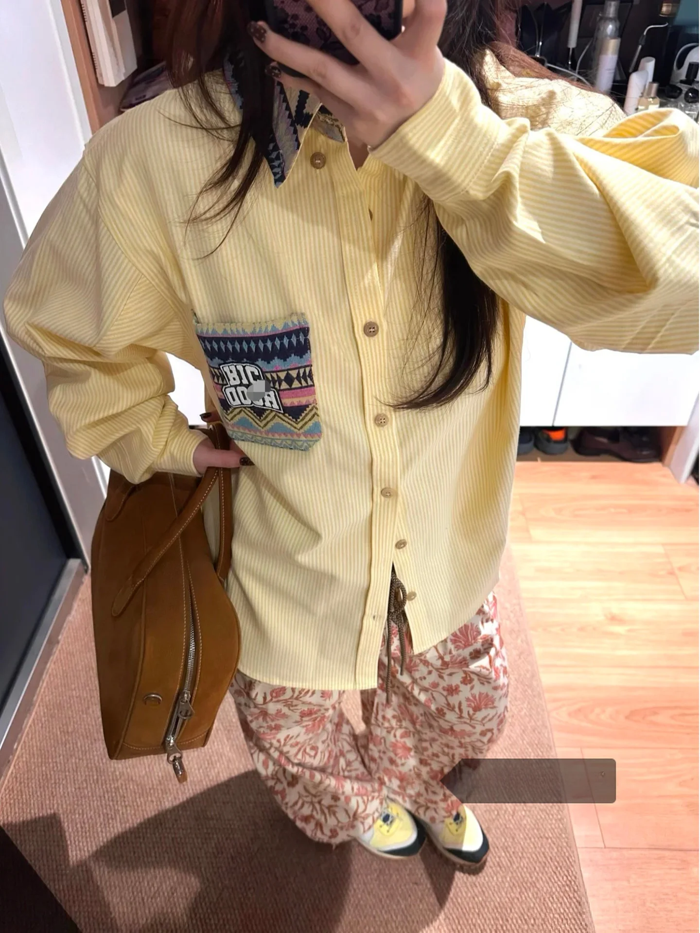 

American Sle Striped irt Women's Loose Sun Protection Outerwear Design Sense Small ence Top Yellow Embroidery