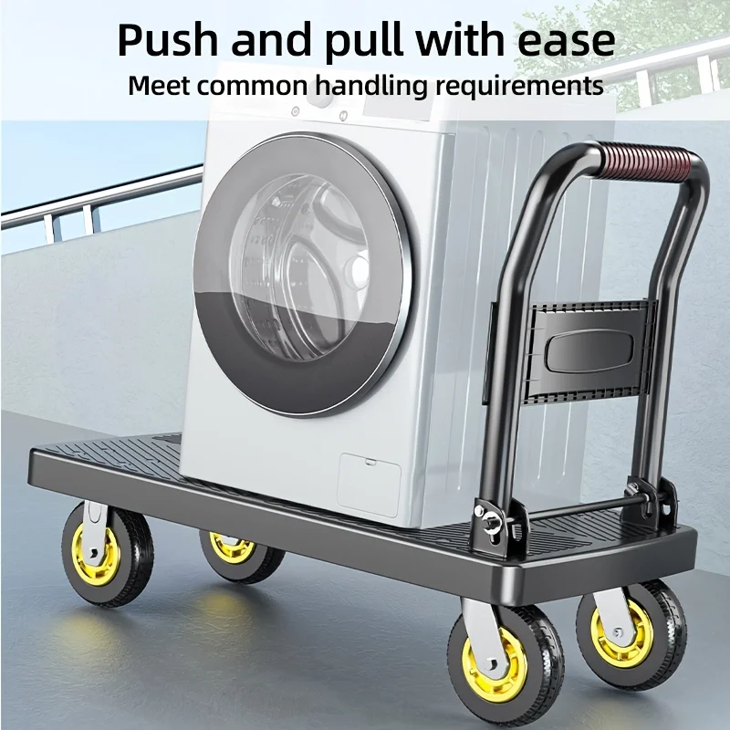 عربة يدوية قابلة للطي شديدة التحمل مع عجلات دوارة صامتة، سعة تحميل 660 رطل - أسود ورمادي معدني