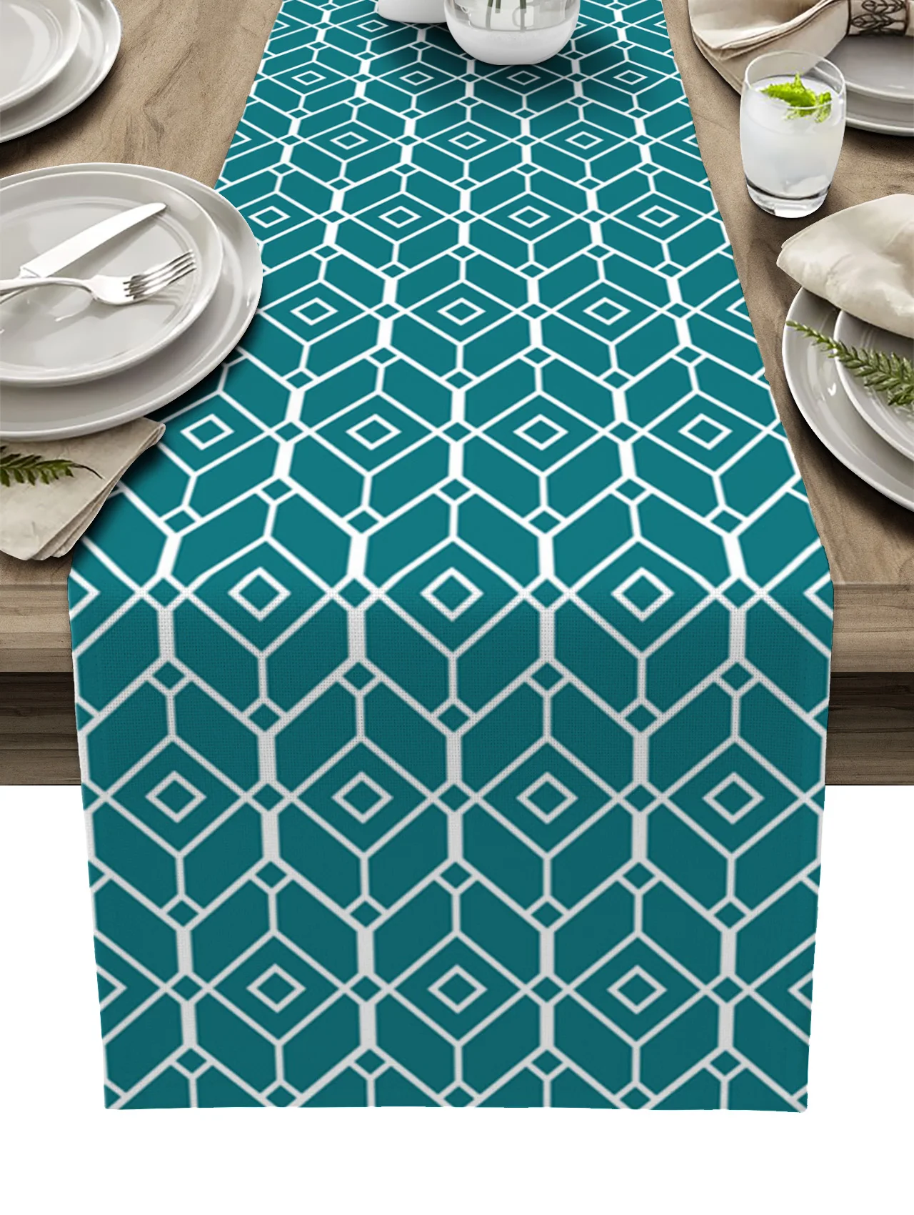 

Geometric Texture Graphic Teal Linen Table Runners Kitchen Table Decoration Dining Table Runner Wedding Party Supplies