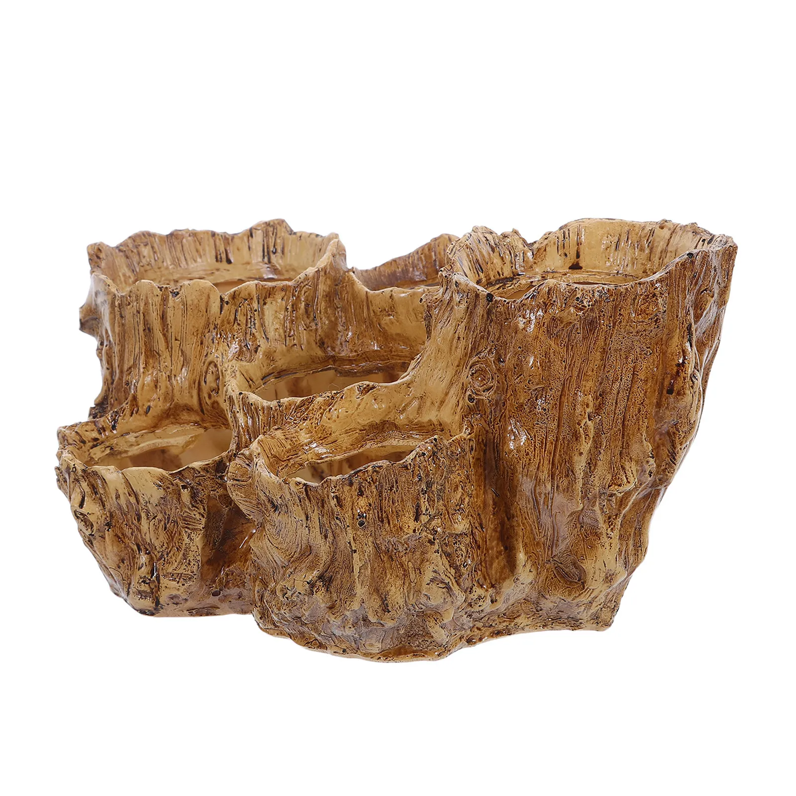 Unique Small Indoor Plant Pot Resin Driftwood Style Six Holes Decorative Succulent Planter Tree Root Shape Planter for Home