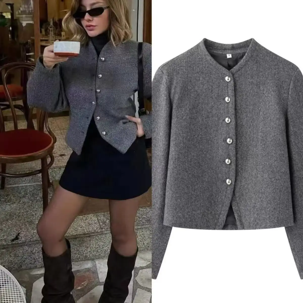 

Retro Loose Casual Simple Long Sve Jaet Outerwear for Women Spring Autumn New Sle Ele Quali Polyester Fiber