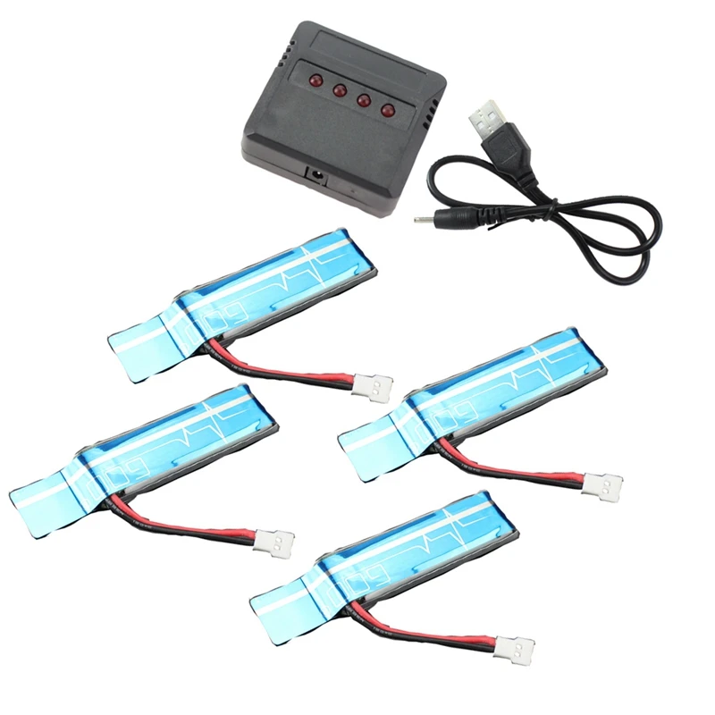 4PC 3.7V 520MAh 30C Upgraded Li-Po Battery with USB Charger for WLtoys XK K110 K110S V930 V977 RC Helicopter Spare Parts