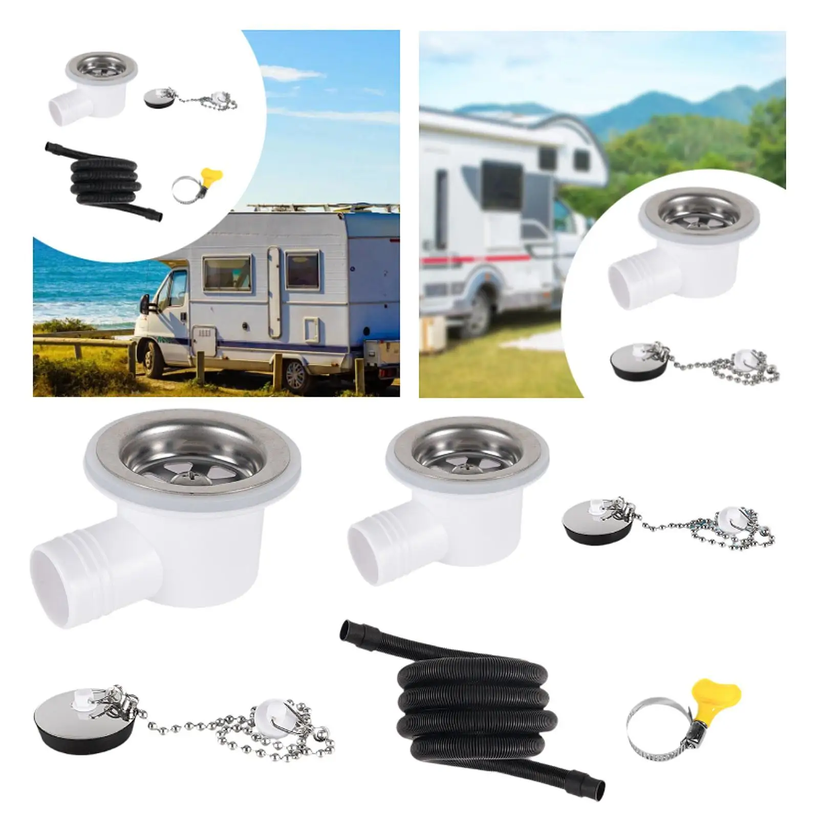 Sink Waste Drain Plug Hole Angle Fitting Spare Parts Easy to Install Stainless Steel Premium for RV Boat Motorhome