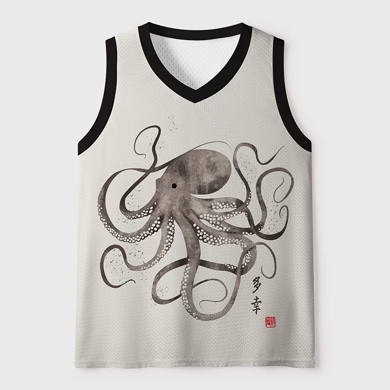 Octopus Japanese Calligraphy Vest Printed 3D Men's Vest Casual Outdoor Sports Women's Same Style Children's Parent-child Outfit