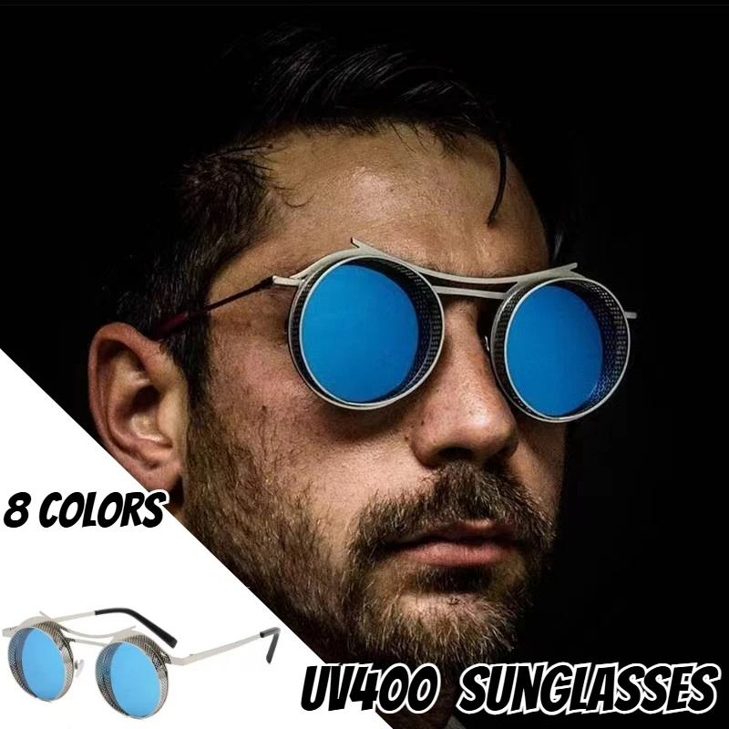 

Men's Fashion Round Punk Sunglasses Steampunk Eyewear Women's Vintage Luxury Retro Style UV400 Protection Beach Sunglasses