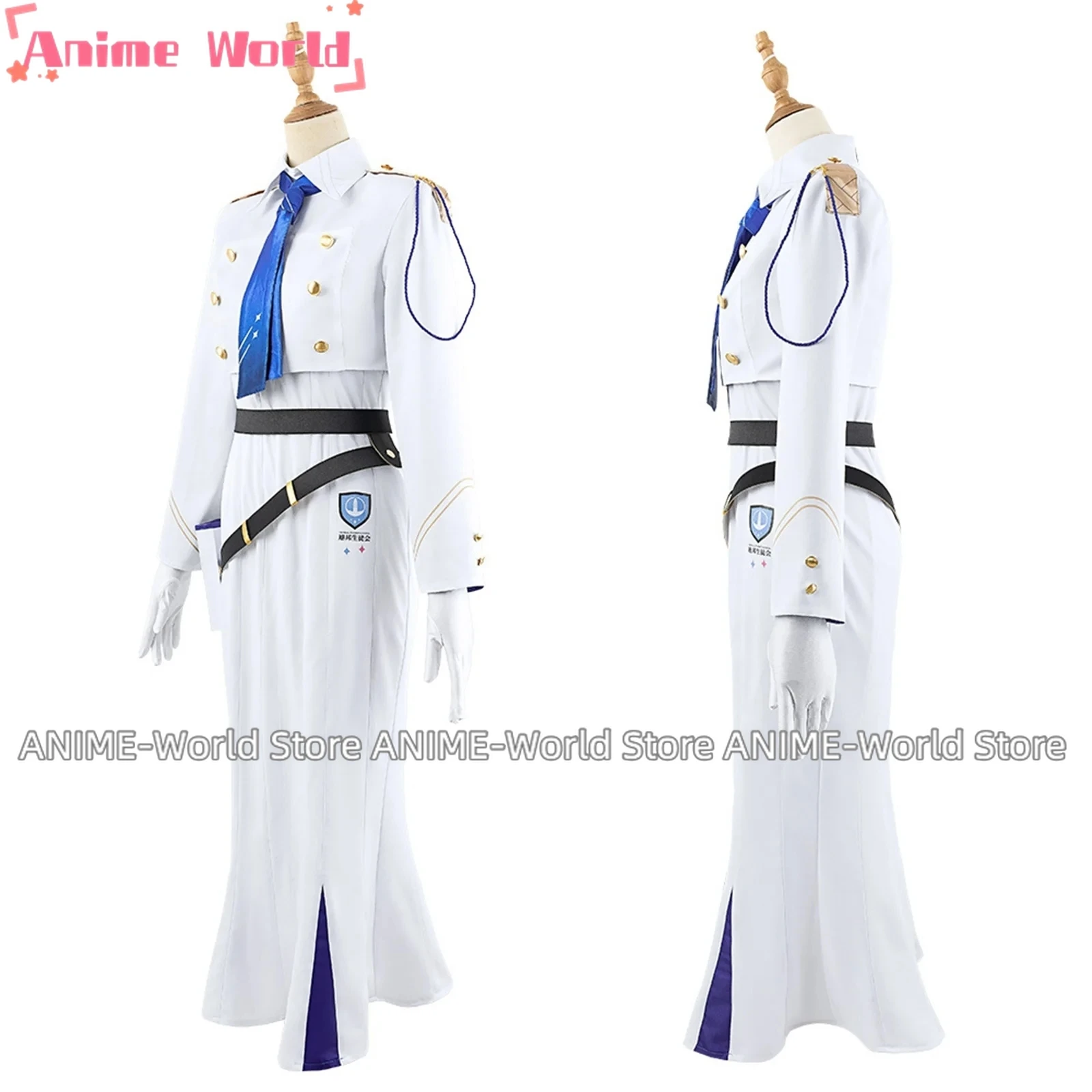 《Custom Size》Anime Blue Archive Oki Aoi Cosplay Costume for Adult Women White School Uniform Jacket Skirt Halloween Wig