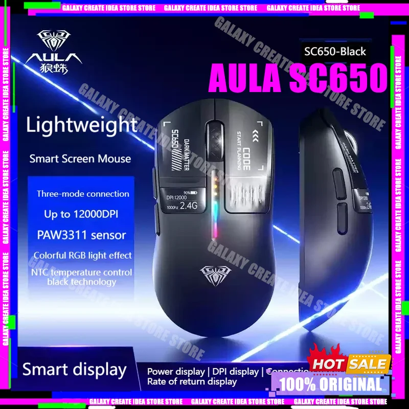 

AULA SC650 Wireless Tri Mode Mouse Lightweight Design with PAW3311 Sensor 12000dpi 1000Hz Rate of Return for Laptop Office Game