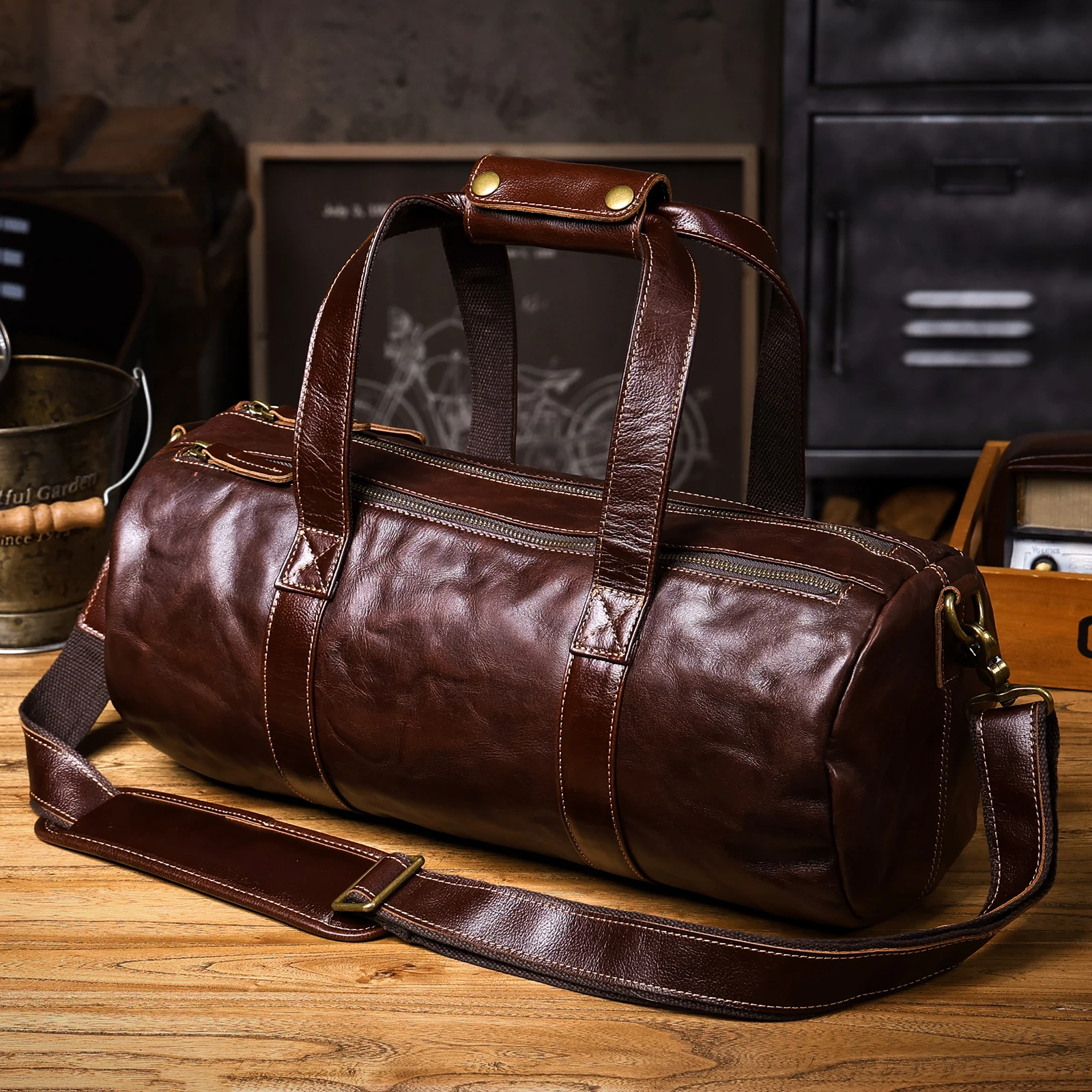 Echte Leder-Umhängetasche für Herren, Crossbody-Sporttasche aus pflanzlich gegerbtem Leder, modischer Casual-Stil, einfache Rindsledertasche – Detail 16