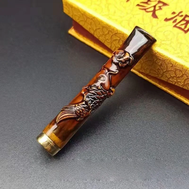 

Sea Willow Pipe Cigarette Holder Double Filter Engraving Sea Willow Smoking Set Thick, Medium and Fine Three-Use Can Be Cleaned as a Gift for Men and Women Cigarette Filter Pipe