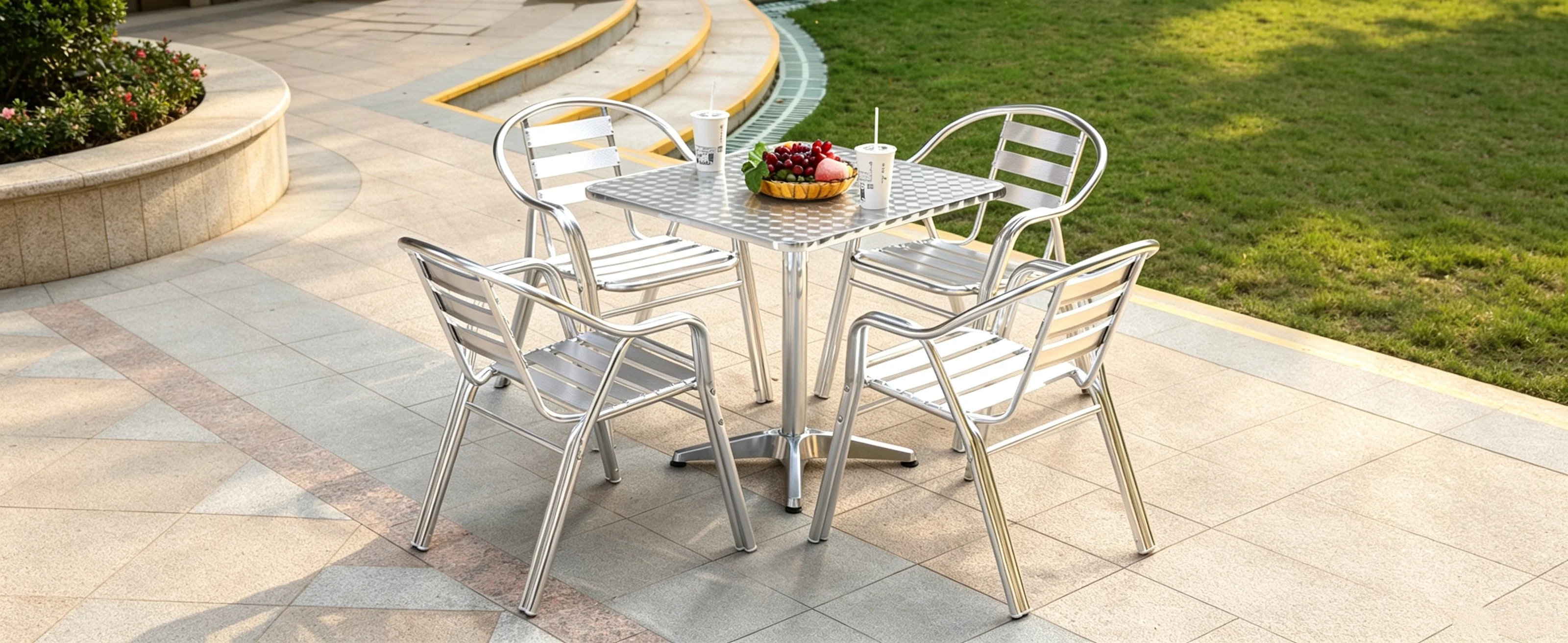 Hoher Bartisch aus Aluminium, höhenverstellbar auf 70 oder 110 cm - Mittelrohr Ø: cm-quadratisch – Detail 1