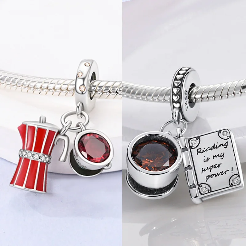 925 Sterling Silver Book Coffee Cup Charm Charms Pendant Bead Fit Original Bracelet DIY Women Jewelry Making