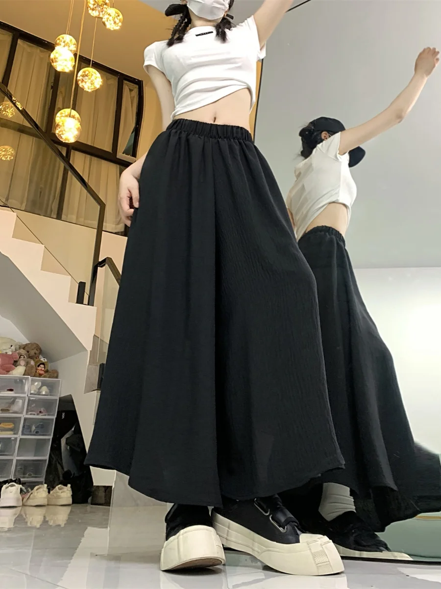 Bla A-Line  Skirt Women's Summer New Fairy Gauzy Pleated Cotton Linen High Waist Wide Leg Pants Casual Pants