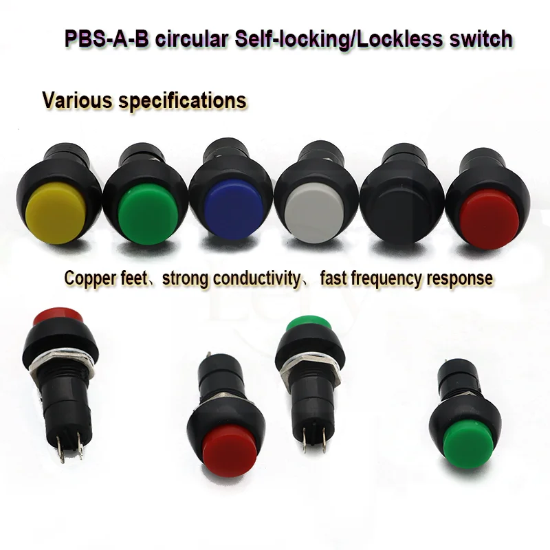 

6Pcs PBS-B Circular NoLock Free Self Resetting Button Switch 12MM PBS-A WithLock Button Switch Red Black White Yellow Blue Green