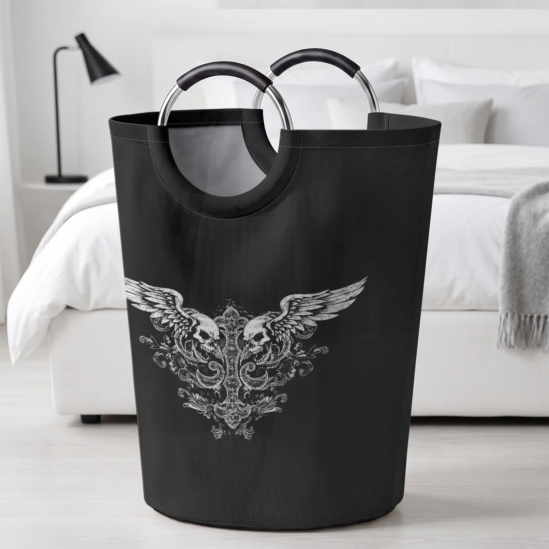 Skull Wings Retro Pattern Print Handled Storage Basket, Large Capacity Organizer, For Laundry, Bedroom & Sundries Storage